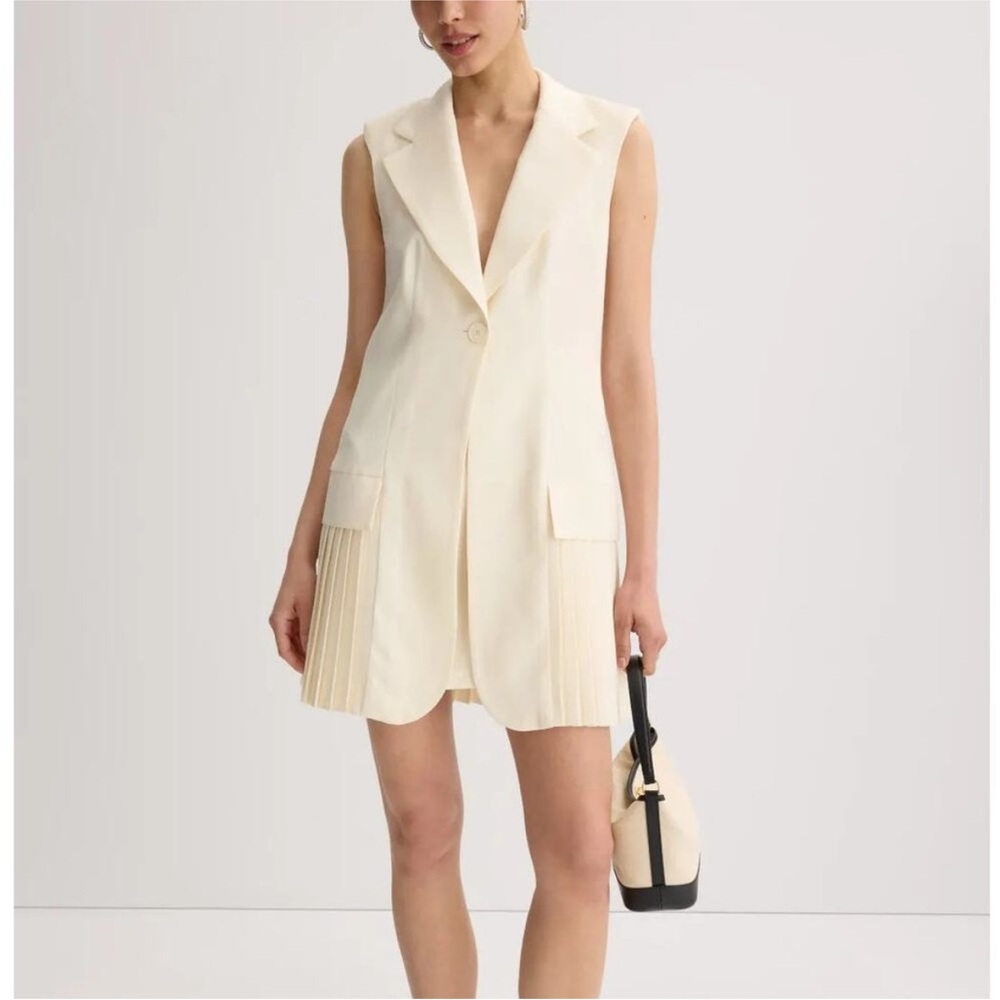 Sandro Carine Blazer Dress Sleeveless Pleated Skirt Mini Ecru Cream Size 4
